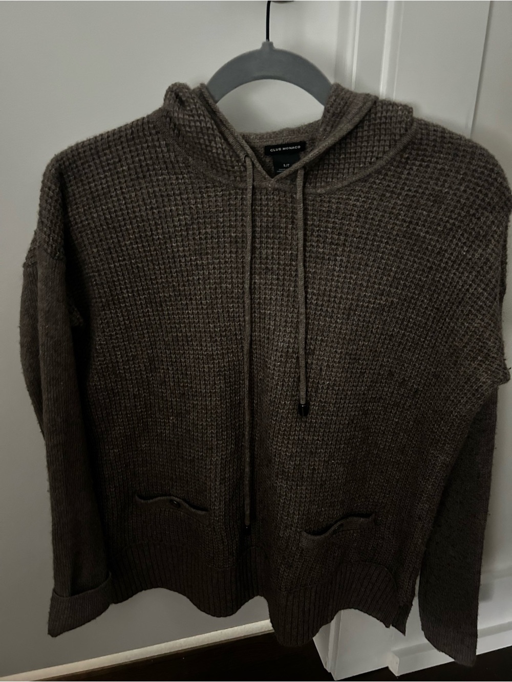Club Monaco Cashmere Blend Grey Knit Hoodie Sweater